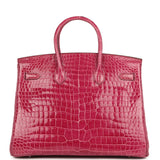 Pre-owned Hermes Birkin 35 Rose Tyrien Shiny Porosus Crocodile Palladium Hardware