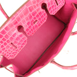 Pre-owned Hermes Birkin 35 Rose Tyrien Shiny Porosus Crocodile Palladium Hardware