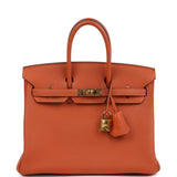 Pre-owned Hermes Birkin 25 Orange Togo Gold Hardware