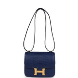 Hermes Constance 18 Bleu Saphir Matte Alligator Gold Hardware