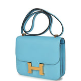 Hermes Constance 1-18 Celeste Epsom Gold Hardware