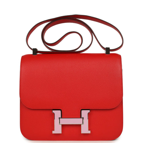 Pre-owned Hermes Constance 24 Rouge De Coeur Epsom Lacquered Palladium Hardware