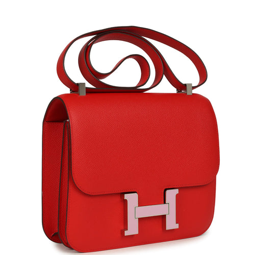 Pre-owned Hermes Constance 24 Rouge De Coeur Epsom Lacquered Palladium Hardware