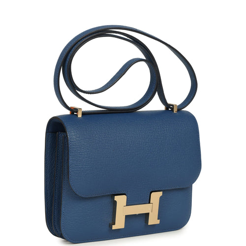 Hermes Constance 18 Bleu Tie Chevre Mysore Permabrass Hardware