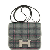 Hermes Constance 18 Tartan Bleu Glacier Swift Palladium Hardware