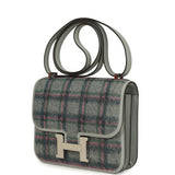 Hermes Constance 18 Tartan Bleu Glacier Swift Palladium Hardware