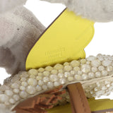 Custom White Swarovski Crystal Hermes Bedazzled Pegase Rodeo Bag Charm PM Craie, Lime and Chai Milo Lambskin