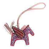 Custom Pink Swarovski Crystal Hermes Bedazzled Pegasus Rodeo Bag Charm PM Framboise, Rose Sakura and Rouge Sellier Milo Lambskin
