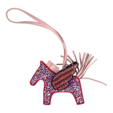 Custom Pink Swarovski Crystal Hermes Bedazzled Pegasus Rodeo Bag Charm PM Framboise, Rose Sakura and Rouge Sellier Milo Lambskin