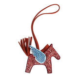 Custom Red Swarovski Crystal Hermes Bedazzled Pegase Rodeo Bag Charm PM Rouge Grenat/Bleu Brume/Cornaline Milo Lambskin
