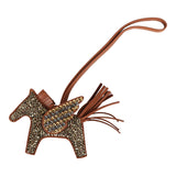 Custom Brown Swarovski Crystal Hermes Bedazzled Pegase Rodeo Bag Charm PM Gold Milo Lambskin