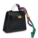 Hermes Mini Kelly Twilly Bag Charm Black Tadelakt Gold Hardware