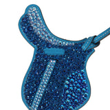 Custom Blue Swarovski Crystal Hermes Paddock Saddle Bag Charm Bleu Zanzibar Swift Palladium Hardware