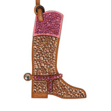 Custom Brown Swarovski Crystal Hermes Paddock Boot Bag Charm Natural Sable Butler and Rose Swift Palladium Hardware