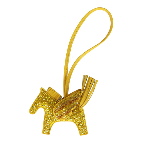 Custom Yellow Swarovski Crystal Hermes Bedazzled Pegase Rodeo Bag Charm PM Jaune De Naples Milo Lambskin