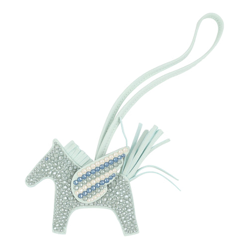 Custom Multicolored Swarovski Crystal Hermes Bedazzled Pegasus Rodeo Bag Charm PM Vert Peppermint Milo Lambskin