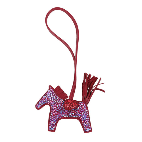 Custom Iridescent Swarovski Crystal Hermes Bedazzled Hermes Rodeo Bag Charm PM Rubis Milo Lambskin