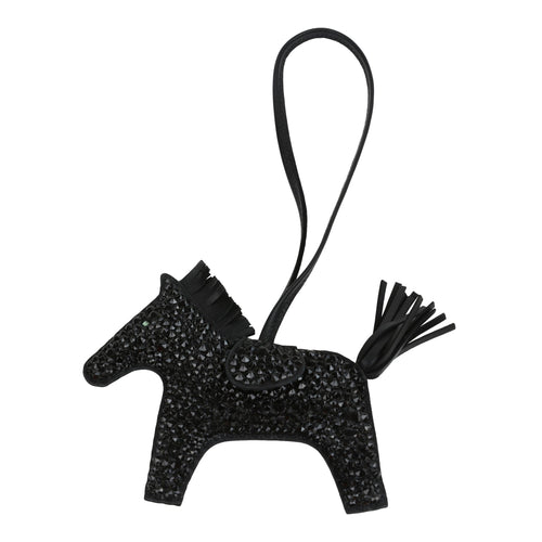 Custom Black Swarovski Crystal Hermes Bedazzled Rodeo Bag Charm MM So Black Milo Lambskin