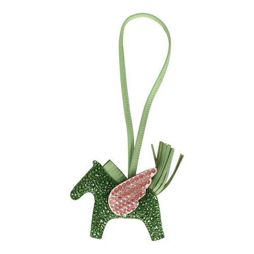 Custom Swarovski Crystal Hermes Rodeo Bag Charm PM Vert Yucca, Vert Criquet & Mauve Pale Milo Lambskin