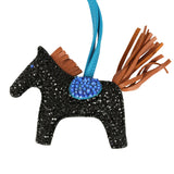 Custom Black Swarovski Crystal Hermes Rodeo Bag Charm PM Black, Bleu Zanzibar & Gold Milo Lambskin