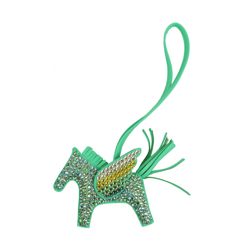Custom Green Swarovski Crystal Hermes Pegase Rodeo Bag Charm PM Vert Comics Milo Lambskin