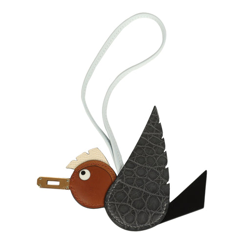 Hermes Birdy Charm Gris Paris, Black, Fauve, Gold, Nata and Bleu Brume Matte Alligator, Box, Barenia, Epsom, Swift Gold Hardware