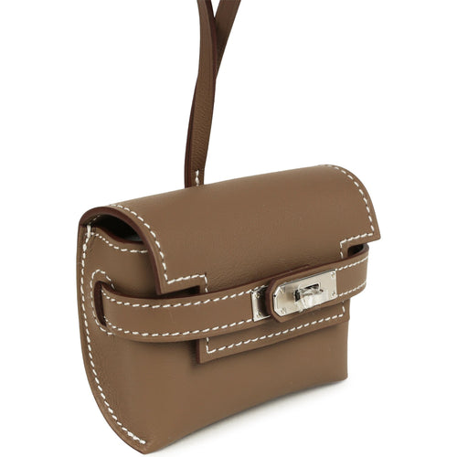 Hermes Kelly Festival Bag Charm Etoupe Swift Palladium Hardware