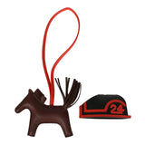 Hermes Rodeo Robeo 24 Charm PM Terre, Black and Rouge Radieux Milo Lambskin