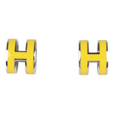 Hermes Mini Pop H Earrings New Lime Enamel Palladium Hardware