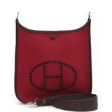 Hermes Neo Evelyne PM Rubis Officier Canvas and Rouge Sellier Swift Palladium Hardware