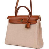Hermes Herbag Zip Pm 31 Ecru Beige and Naturel Viking Criss Toile Fauve Hunter Gold Hardware