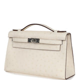 Hermes Kelly Pochette Nata Ostrich Palladium Hardware