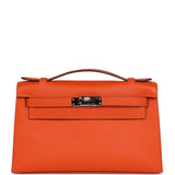Pre-owned Hermes Kelly Pochette Feu Epsom Palladium Hardware