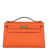Hermes Special Order (HSS) Kelly Pochette Orange Verso Swift Gold Hardware