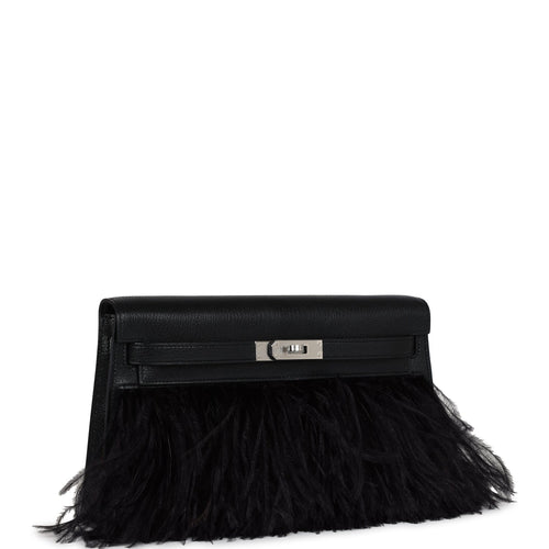 Hermes Kelly Elan Foile Chevre Chamkila and Ostrich Feather Palladium Hardware
