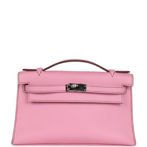 Pre-owned Hermes Kelly Pochette Bubblegum Swift Palladium Hardware
