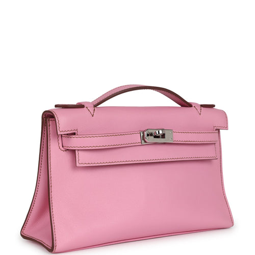 Pre-owned Hermes Kelly Pochette Bubblegum Swift Palladium Hardware