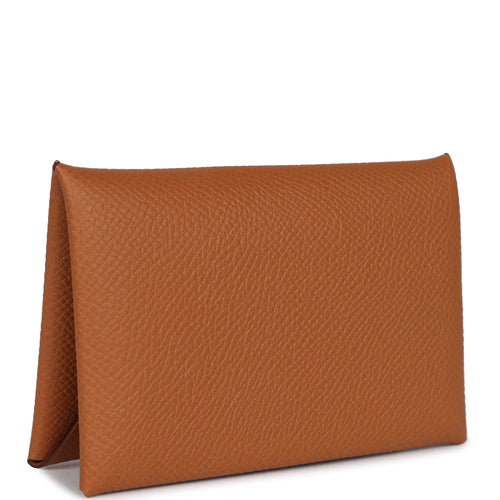Hermes Calvi Card Holder Gold Epsom Palladium Hardware
