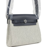 Hermes Herbag Zip 20 Mini Ecru and Ardoise Toile H Canvas and Ardoise Vache Hunter Palladium Hardware