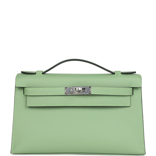 Hermes Kelly Pochette Vert Criquet Swift Palladium Hardware