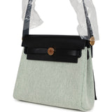 Hermes Herbag Zip 20 Mini Ecru and Vert Moyen Toile H Canvas and Black Vache Hunter Gold Hardware