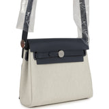 Hermes Herbag Zip 20 Mini Ecru and Bleu Glacier Toile H Canvas and Ardoise Vache Hunter Palladium Hardware