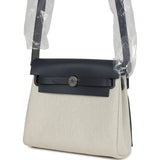 Hermes Herbag Zip 20 Mini Ecru and Bleu Glacier Toile H Canvas and Ardoise Vache Hunter Palladium Hardware