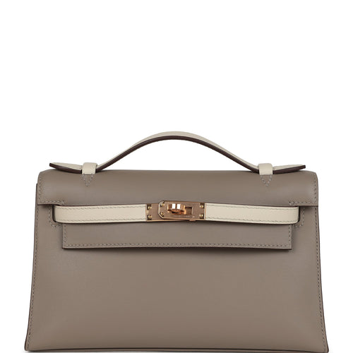 Hermes Special Order (HSS) Kelly Pochette Gris Asphalt and Beton Swift Rose Gold Hardware