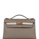 Hermes Special Order (HSS) Kelly Pochette Gris Asphalt and Beton Swift Rose Gold Hardware