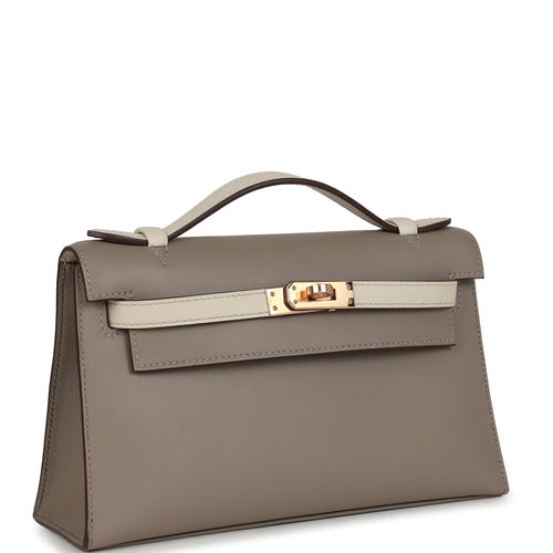 Hermes Special Order (HSS) Kelly Pochette Gris Asphalt and Beton Swift Rose Gold Hardware