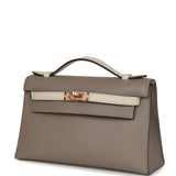 Hermes Special Order (HSS) Kelly Pochette Gris Asphalt and Beton Swift Rose Gold Hardware
