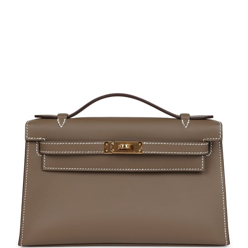 Hermes Kelly Pochette Etoupe Swift Gold Hardware