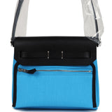 Hermes Herbag Zip 20 Mini Bleu Riviera Toile H Canvas and Black Vache Hunter Palladium Hardware