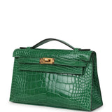 Hermes Kelly Pochette Cactus Shiny Alligator Gold Hardware